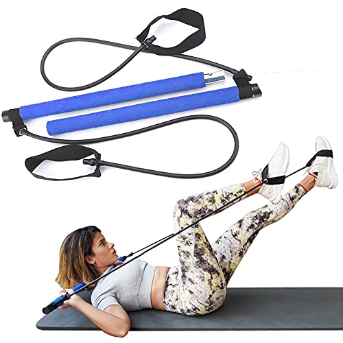 Joyfit Pilates Bar-with Resistance Tube, Detachable Exercise Pilates Bar Kit with Foot Loop for Home and Gym Pilates Workout, Whole Body Exercise, Yoga and Stretching- Ideal for Men & Women (Blue) - Image 1