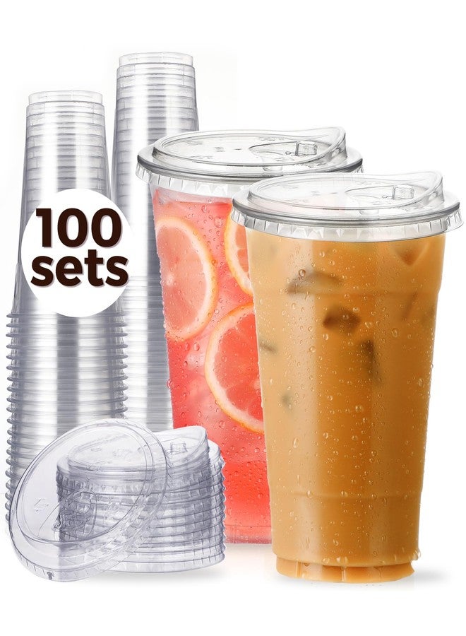 Aatriet 100 Pack 24 oz Clear Plastic Cups with Strawless-Sip-Lids, Disposable Cups Plastic Iced Coffee Cups, To Go Cups with Sip Through Lids for Smoothie, Milkshake, Cold Drinks for Party, Wedding, Event - Image 1