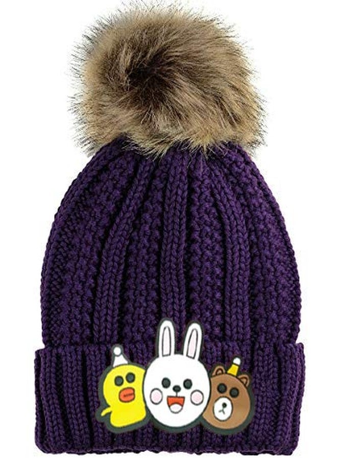 V3E Baby Girls or Boys Double Pom Pom Hats Beanie Bobble Hat Wooly Ribbed Knitted Winter Animal Cap (Purple)-(Fit for 1 to 4 Years) - Image 1