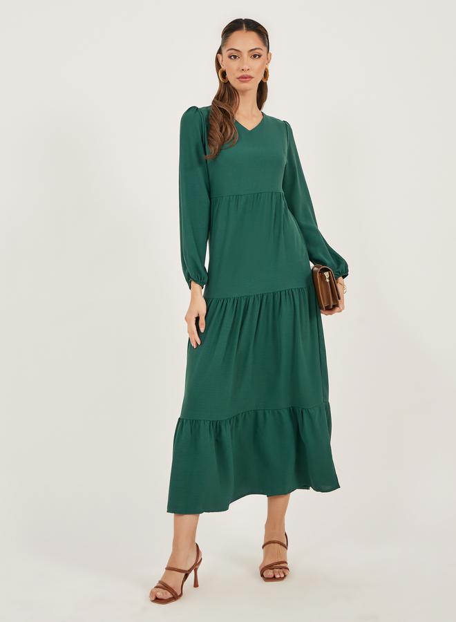 ستايلي فستان بياقة على شكل حرف  متعدد الطبقات - Image 2