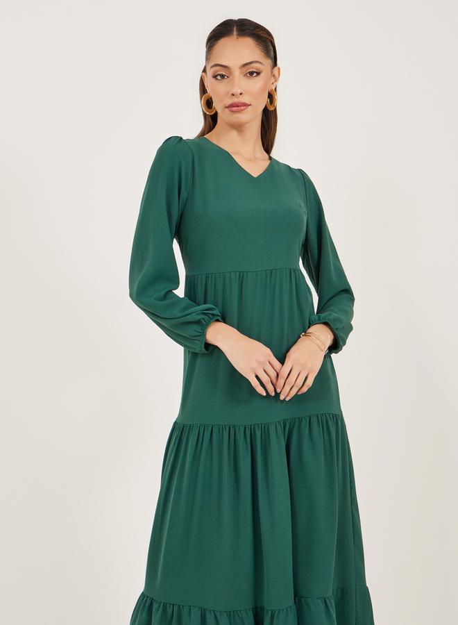 ستايلي فستان بياقة على شكل حرف  متعدد الطبقات - Image 3