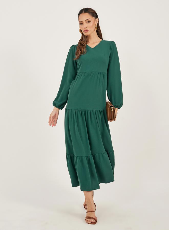 ستايلي فستان بياقة على شكل حرف  متعدد الطبقات - Image 1