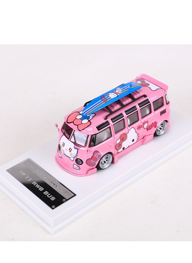 LMLF 1:64 Volkswagen Bus VW RWB T1 Widebody Modified Edition Alloy Car Model Collection, Hello Kitty Painting, Exquisite Craftsmanship