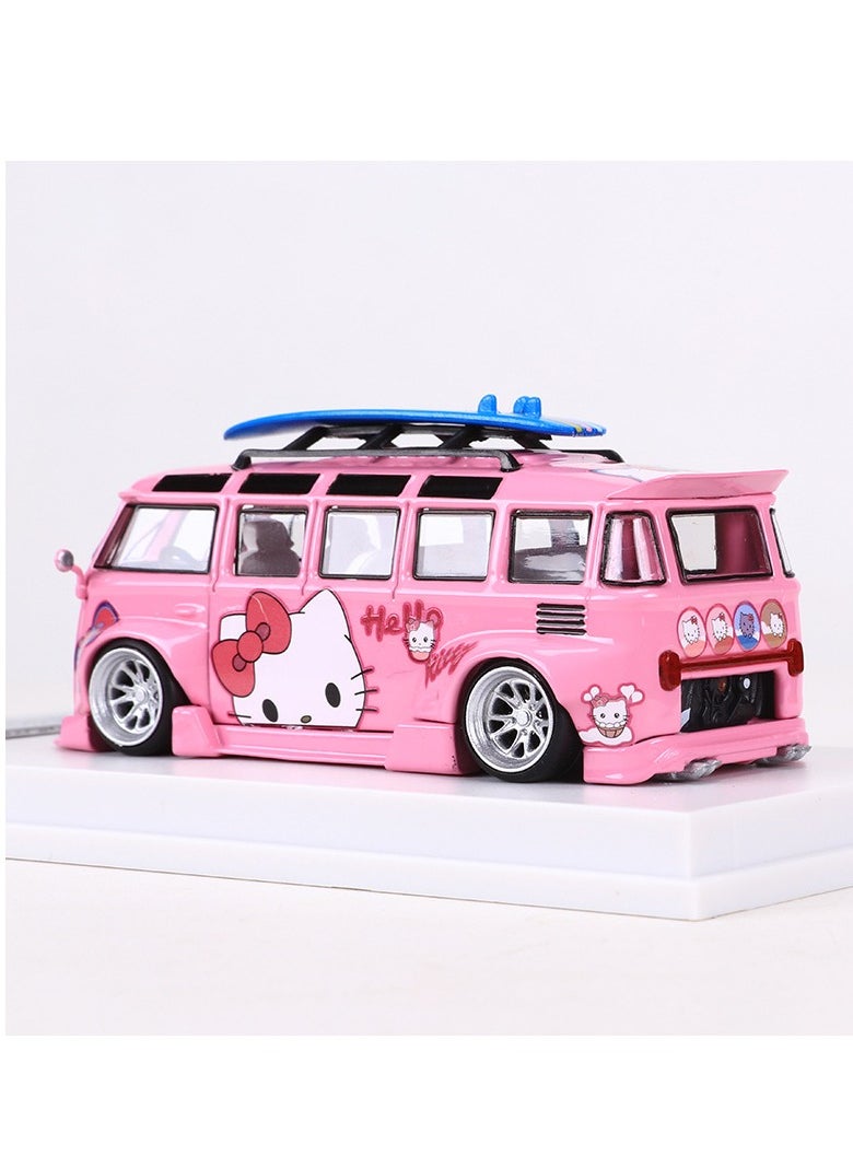 LMLF 1:64 Volkswagen Bus VW RWB T1 Widebody Modified Edition Alloy Car Model Collection, Hello Kitty Painting, Exquisite Craftsmanship
