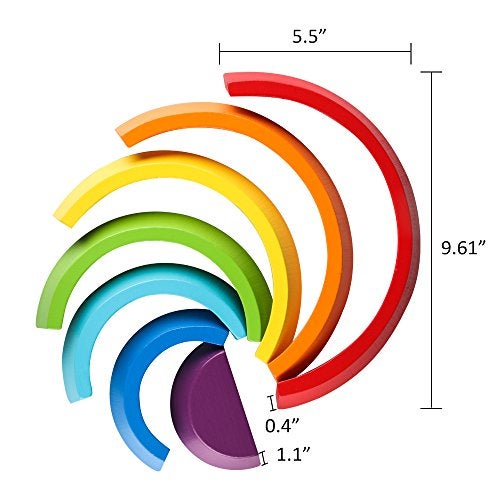 Coogam Wooden Rainbow Stacker Nesting Puzzle Blocks  Tunnel Stacking Game Building Creative Color Shape Matching Jigsaw Learning Toy Set Board Early Development for Kids Boy Girl - Image 5