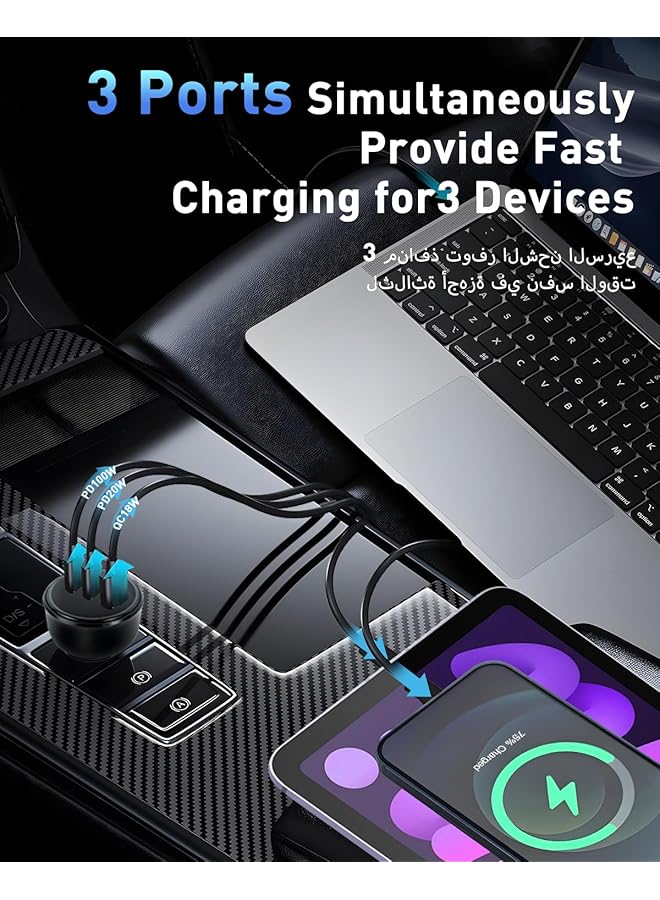 PINREK 138W Macbook Car Charger Fast Charging, 3-Port Usb Car Charger Type-C, Pd100W Super Fast Car Adapter, Compatible With Macbook Laptop, Galaxy S24/S23/S22 Series, Iphone 16/15 Series - Image 2