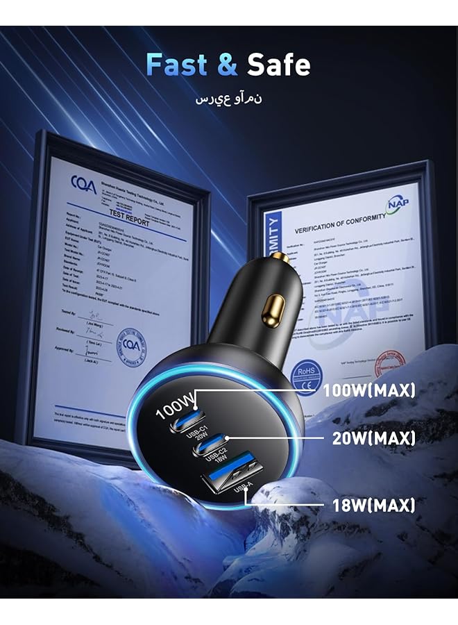 PINREK 138W Macbook Car Charger Fast Charging, 3-Port Usb Car Charger Type-C, Pd100W Super Fast Car Adapter, Compatible With Macbook Laptop, Galaxy S24/S23/S22 Series, Iphone 16/15 Series - Image 5