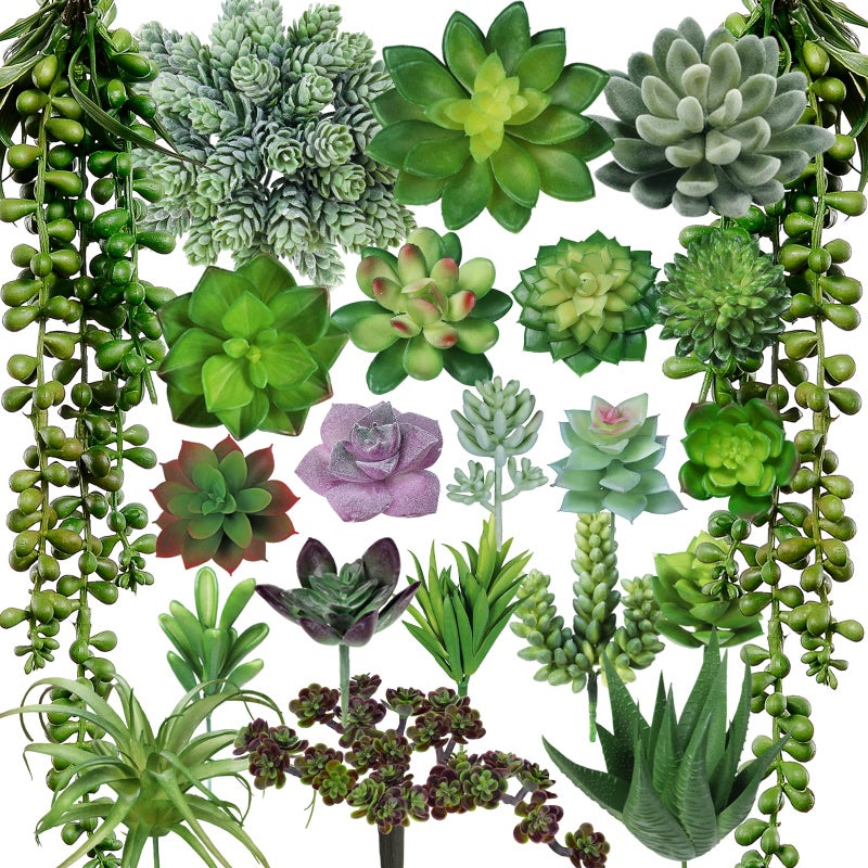 Winlyn Winlyn 22 Pcs Bulk Artificial Succulents Plants Unpotted Small Aloe Hanging String of Pearls Cactus Green Fake Succulents for Succulent Garden Arrangement Centerpiece Wall Indoor Outdoor Home Decor  - Image 1