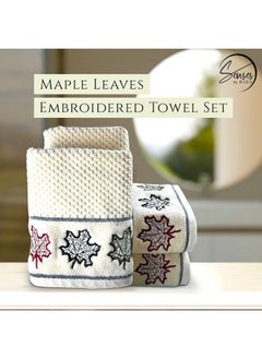 SENSES SENSES by Riba All Cotton 550 GSM Embroidered Towel Set for Bath | Quick Drying, Highly Absorbant, Great for Gifting - Pack of 4-2pcs Bath + 2pcs Hand Towels, Ivory (Style 7)  - Image 3