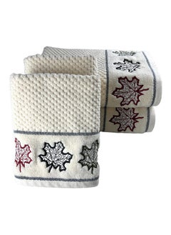 SENSES SENSES by Riba All Cotton 550 GSM Embroidered Towel Set for Bath | Quick Drying, Highly Absorbant, Great for Gifting - Pack of 4-2pcs Bath + 2pcs Hand Towels, Ivory (Style 7)  - Image 2