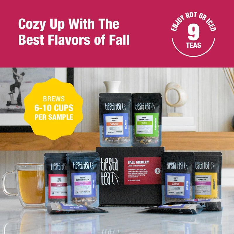Tiesta Tea Fall Medley Dry Flight Set Sampler Set - Loose Leaf Tea, No Caffeine, Perfect Hot or Iced, Assorted Brew Set With Herbal, Black, Chai, Fruit Blends, & More - 9 Resealable Pouches - Image 2