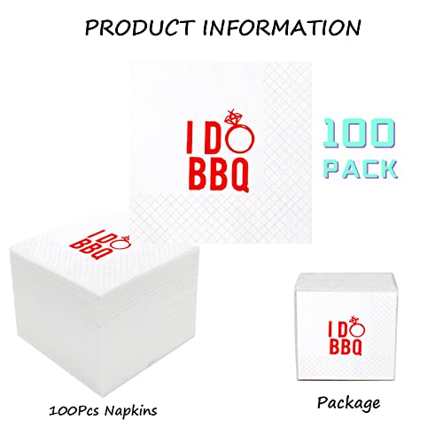Geloar I Do BBQ Cocktail Napkins, 100 Pack Red I Do BBQ Disposable Paper Cocktail Beverage Napkins in Bulk for Engagement Wedding Bar Rehearsal Dinner Bridal Shower Party Decor | 2-Ply, 5x5 Inches - Image 2