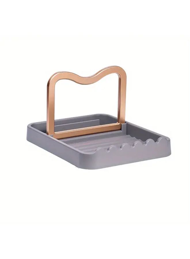 حامل غطاء وعاء ABS قابل للطي مقاوم للحرارة باللون الرمادي مع حامل ملعقة وقوس - Image 4