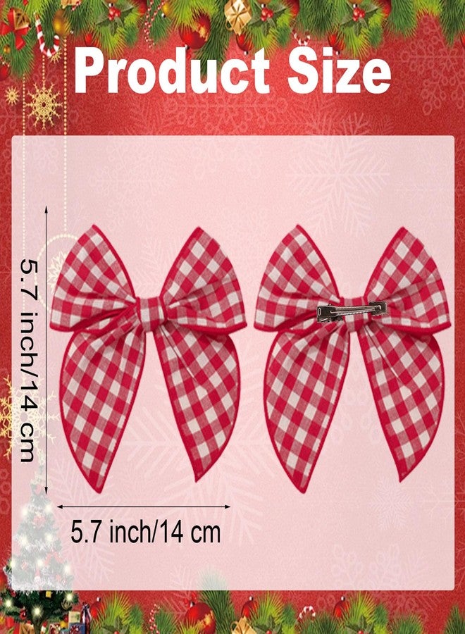 INSEEK Large Christmas Hair Bows for Girls Toddler, 6 Pieces Handmade Fabric Cotton Linen Red and Black Plaid Christmas Hair Bows with Hair Clips for Baby Teens Birthday School Party - Image 2