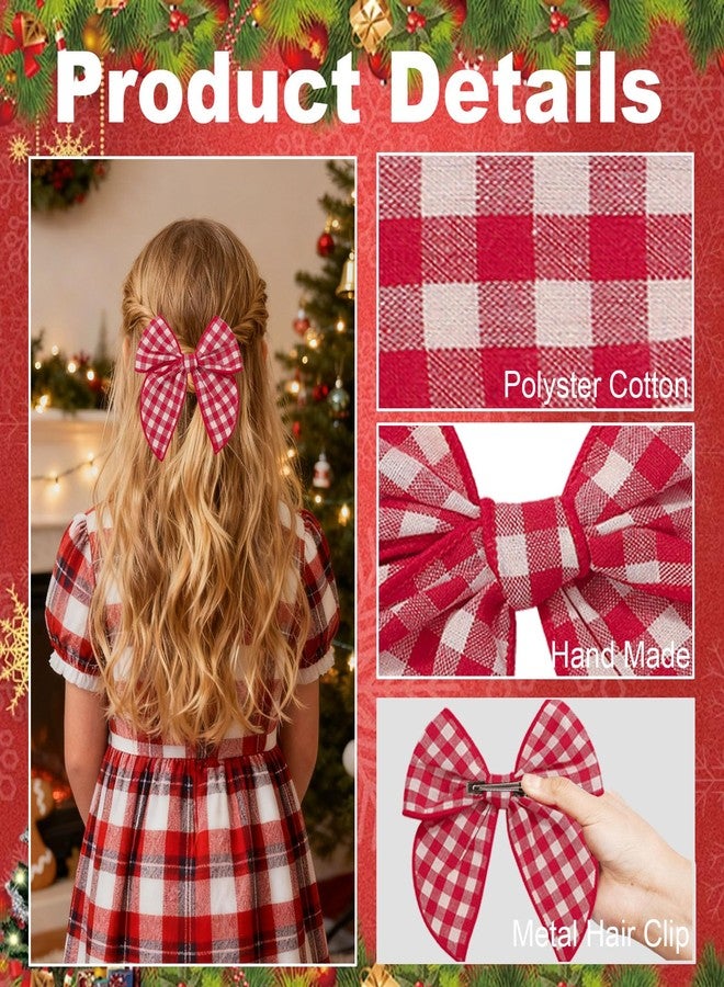INSEEK Large Christmas Hair Bows for Girls Toddler, 6 Pieces Handmade Fabric Cotton Linen Red and Black Plaid Christmas Hair Bows with Hair Clips for Baby Teens Birthday School Party - Image 3