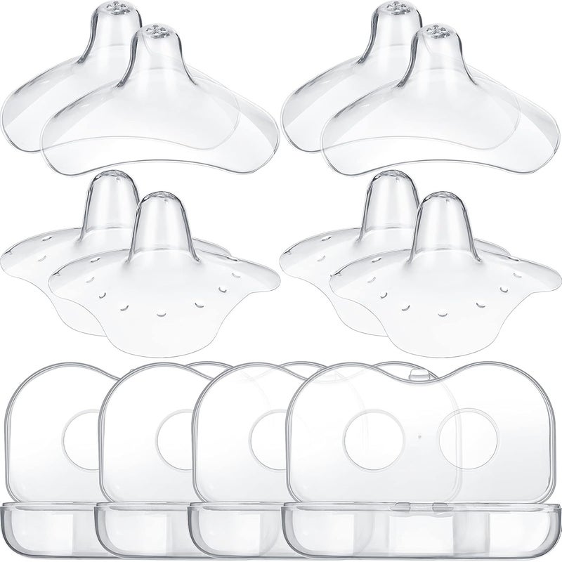 Nuanchu 8 Pcs Nipple Shields for Nursing Newborn Breastfeeding 20 mm 15 mm Nipple Shield Bulk Silicone Protector with Clear Carrying Case for Protecting Sore Flat or Inverted - Image 1
