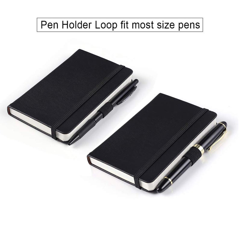 Vanpad (2 Pack) Pocket Notebook Small Hardcover Note Book 3" x 5.5", Mini Ruled Lined Journal, Leather Cover, with Pen Holder, Page Marker Ribbons, Inner Pockets, Black - Image 3