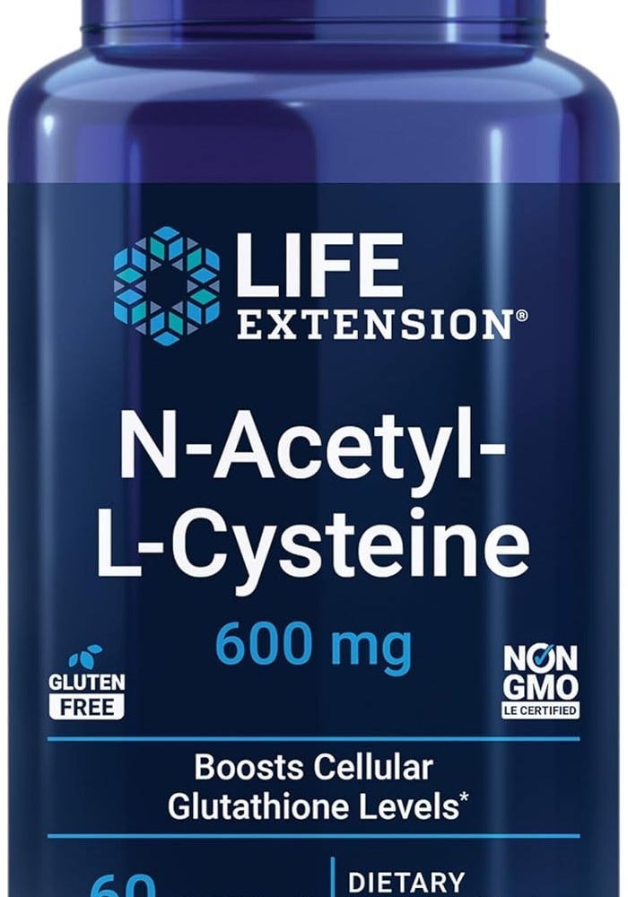 Life Extension لايف إكستينشن ن-أسيتيل-ل-سيستين 600 ملغ - 60 كبسولة لصحة المناعة والجهاز التنفسي والكبد - Image 1
