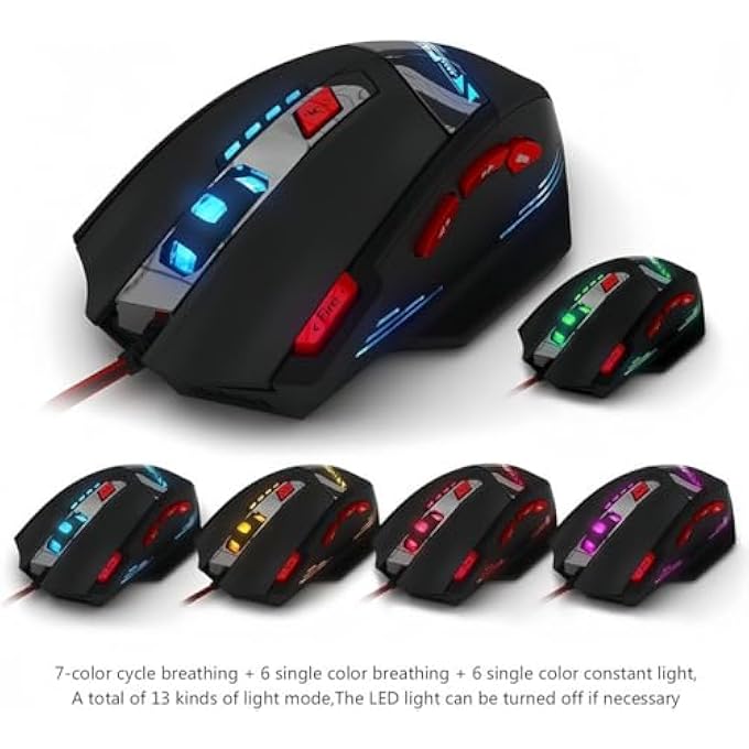 ZELOTES T90 GAMING MOUSE 9200 DPI, 8 PROGRAMMABLE BUTTONS MULTI-MODES LED LIGHTS USB GAMING MICE, WEIGHT TUNING FOR LAPTOP, DESKTOP, PC, MACBOOK - BLACK - Image 3