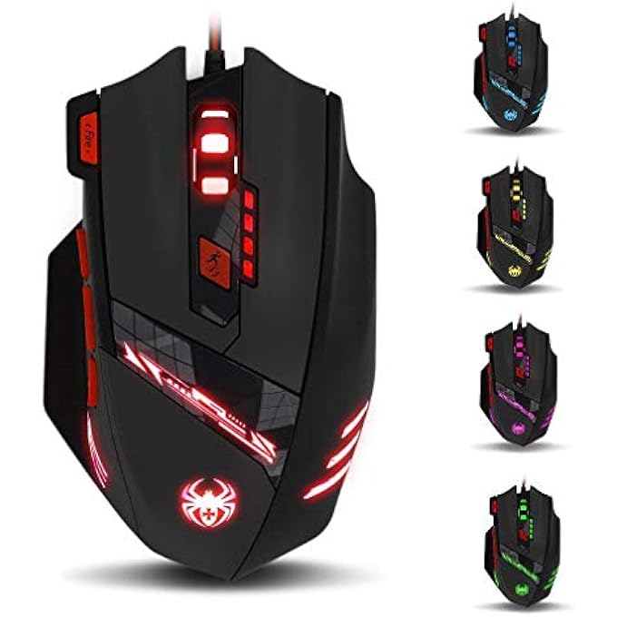 ZELOTES T90 GAMING MOUSE 9200 DPI, 8 PROGRAMMABLE BUTTONS MULTI-MODES LED LIGHTS USB GAMING MICE, WEIGHT TUNING FOR LAPTOP, DESKTOP, PC, MACBOOK - BLACK - Image 1