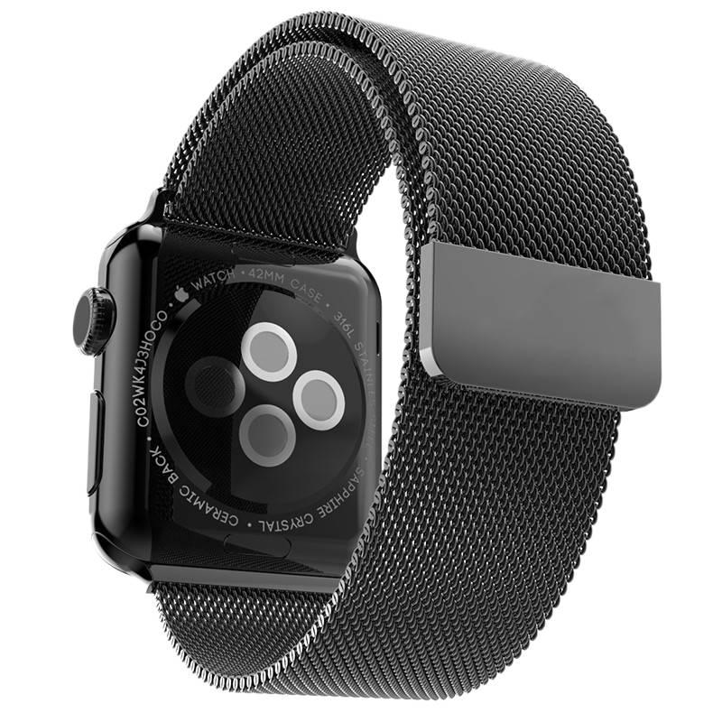 QX سوار ساعة ذكية سوار معدني من الستانلس ستيل متوافق مع Apple Watch / SE بملاءمة قابلة للتعديل وحزام بديل بتصميم معدني أنيق باللون أسود قابل للتعديل باللون الأسود - Image 1