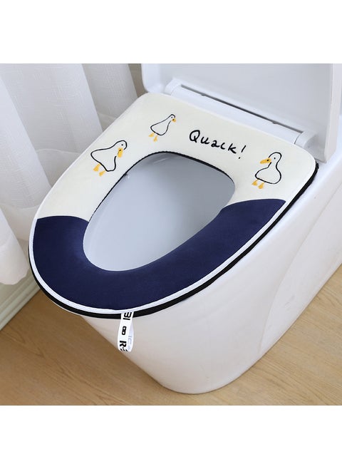 Thick Coral Fleece Toilet Seat Cover with Handle Duck navy blue