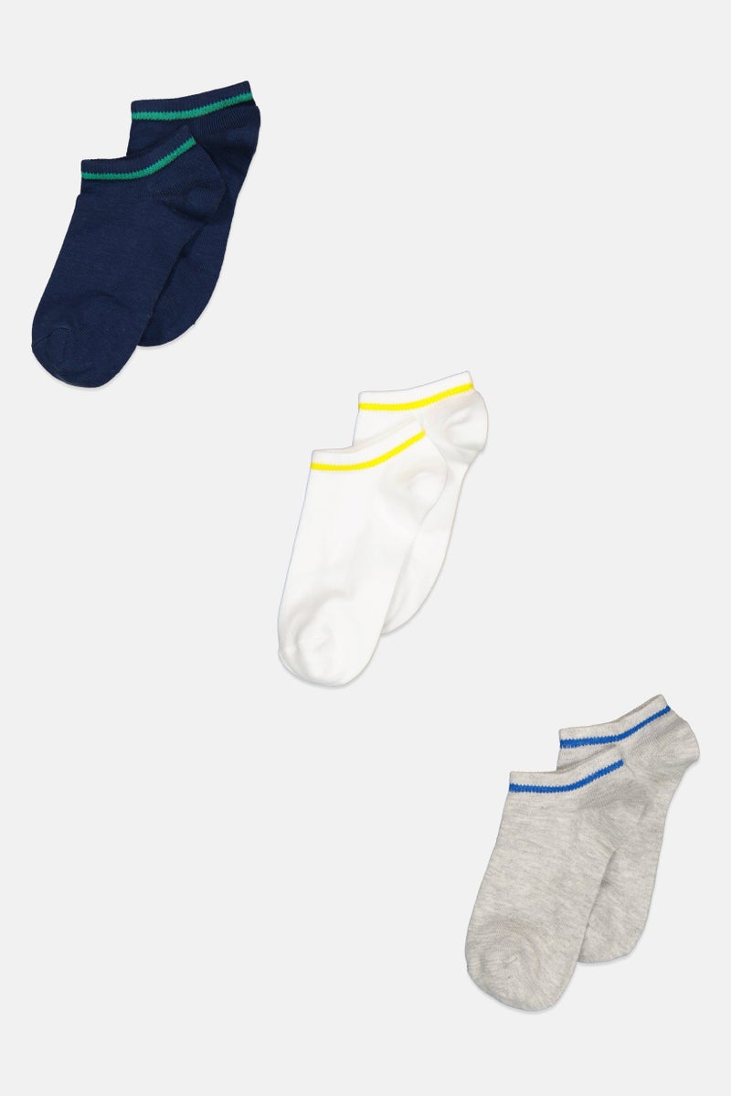 RBX Kids Boy 3 Pairs Stripe Ankle Socks, White - Image 1