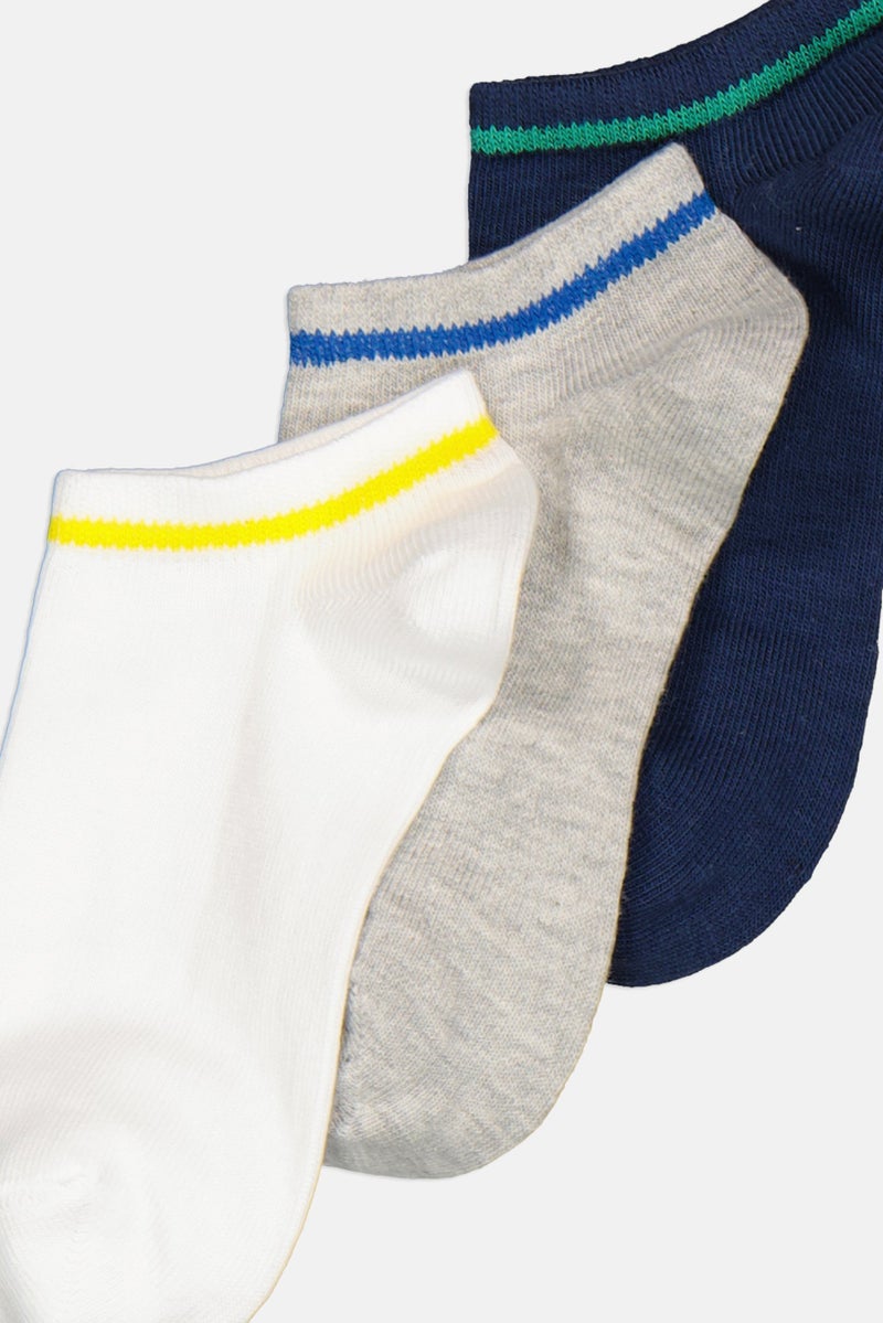 RBX Kids Boy 3 Pairs Stripe Ankle Socks, White - Image 2