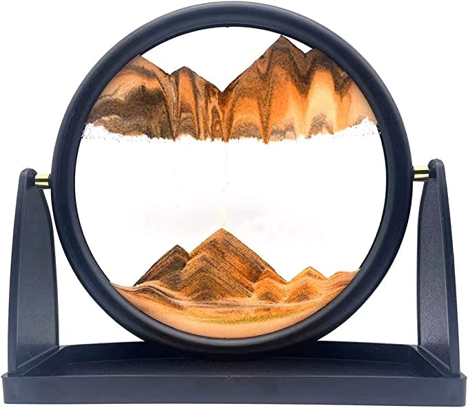 NIRVITTHAL Moving Sand Art Picture3D Deep Sea Sandscape in Motion Display Round Glass Flowing Sand Frame Kids Large Desktop Sand Art 25CM Orange - Image 1