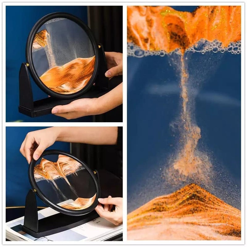 NIRVITTHAL Moving Sand Art Picture3D Deep Sea Sandscape in Motion Display Round Glass Flowing Sand Frame Kids Large Desktop Sand Art 25CM Orange - Image 3