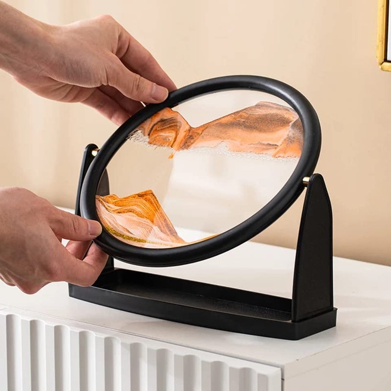 NIRVITTHAL Moving Sand Art Picture3D Deep Sea Sandscape in Motion Display Round Glass Flowing Sand Frame Kids Large Desktop Sand Art 25CM Orange - Image 2