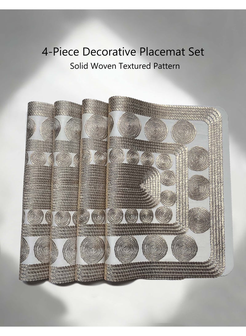 HomeNoor Rectangular Metallic Gold Vinyl Placemats Set of 4, Luxury Woven-Look Texture Thick Dining Table Mats, Waterproof Washable Heat Resistant, 45 x 30 cm - Image 3