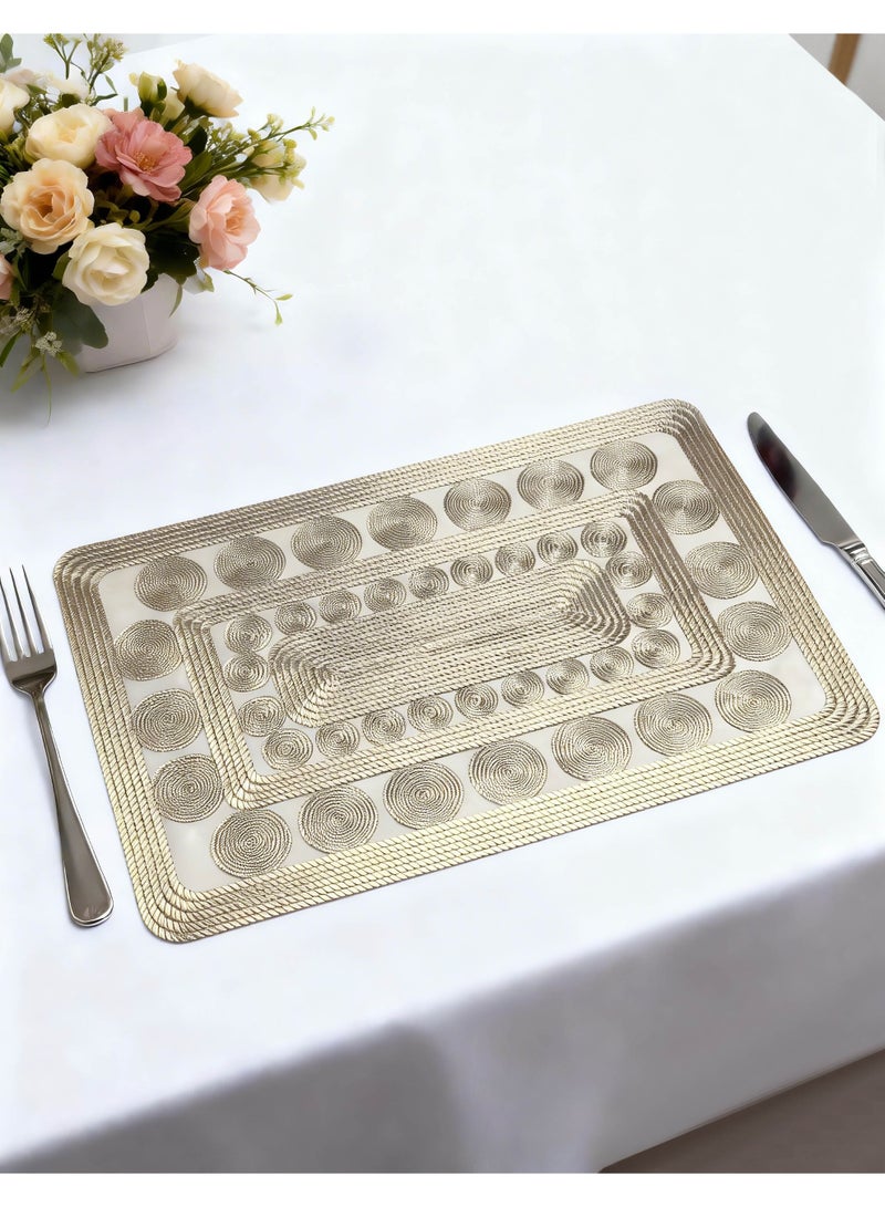 HomeNoor Rectangular Metallic Gold Vinyl Placemats Set of 4, Luxury Woven-Look Texture Thick Dining Table Mats, Waterproof Washable Heat Resistant, 45 x 30 cm - Image 1