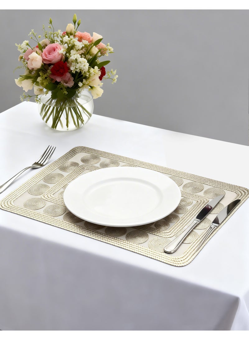 HomeNoor Rectangular Metallic Gold Vinyl Placemats Set of 4, Luxury Woven-Look Texture Thick Dining Table Mats, Waterproof Washable Heat Resistant, 45 x 30 cm - Image 4