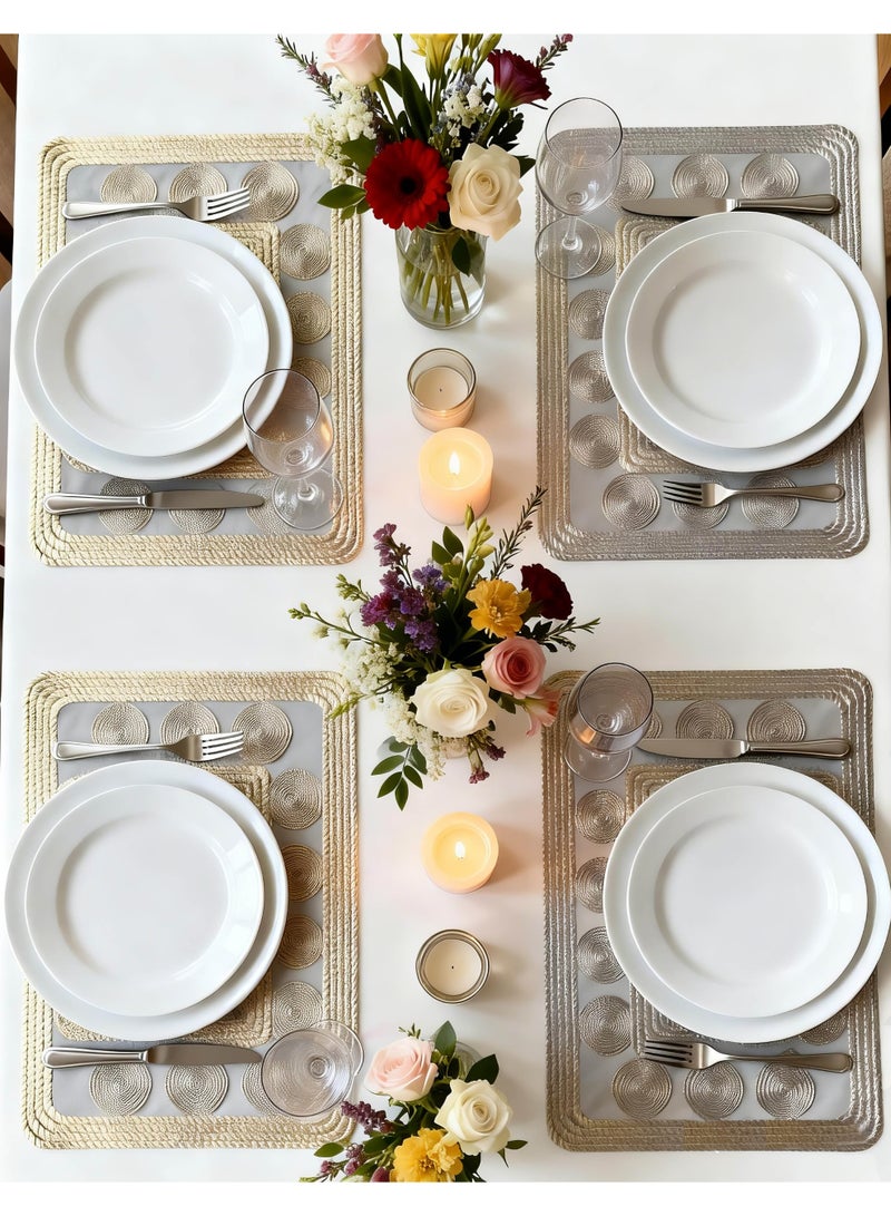 HomeNoor Rectangular Metallic Gold Vinyl Placemats Set of 4, Luxury Woven-Look Texture Thick Dining Table Mats, Waterproof Washable Heat Resistant, 45 x 30 cm - Image 5