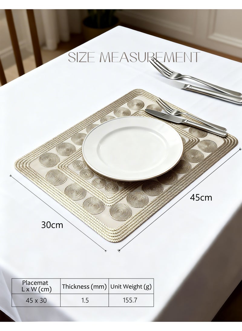 HomeNoor Rectangular Metallic Gold Vinyl Placemats Set of 4, Luxury Woven-Look Texture Thick Dining Table Mats, Waterproof Washable Heat Resistant, 45 x 30 cm - Image 2