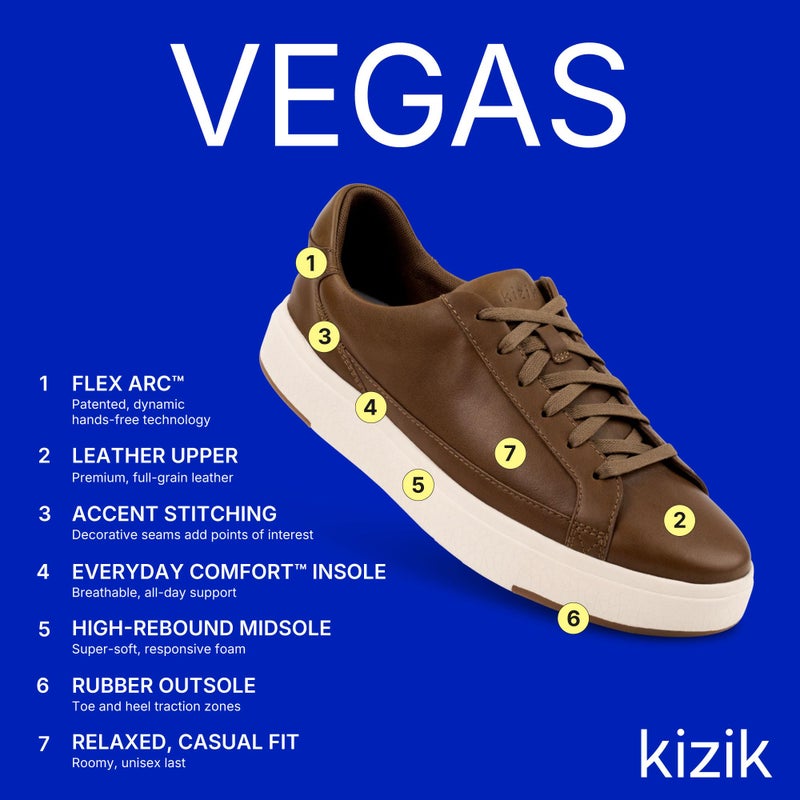 Kizik Slip On Sneakers: Vegas - Low-Profile, Genuine Full Grain Leather Sneakers for Women & Men, Hands Free Convenience, Classy or Casual Wear - Chestnut M5.5/W7 - Image 3
