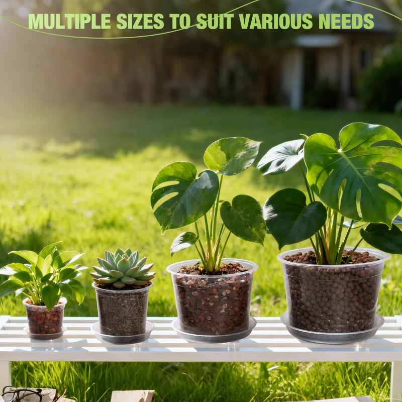 GUGEMEI 10/8/6/4 Inch Clear Nursery Pots with Drainage Holes and Saucers, 12 Pack Large Clear Pots for Plants Variety Pack, Plastic Nursery Pots for Succulents, Seedings, Herbs, Flowers, Vegetables - Image 4