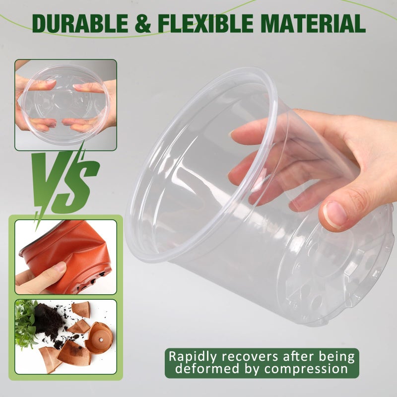 GUGEMEI 10/8/6/4 Inch Clear Nursery Pots with Drainage Holes and Saucers, 12 Pack Large Clear Pots for Plants Variety Pack, Plastic Nursery Pots for Succulents, Seedings, Herbs, Flowers, Vegetables - Image 2