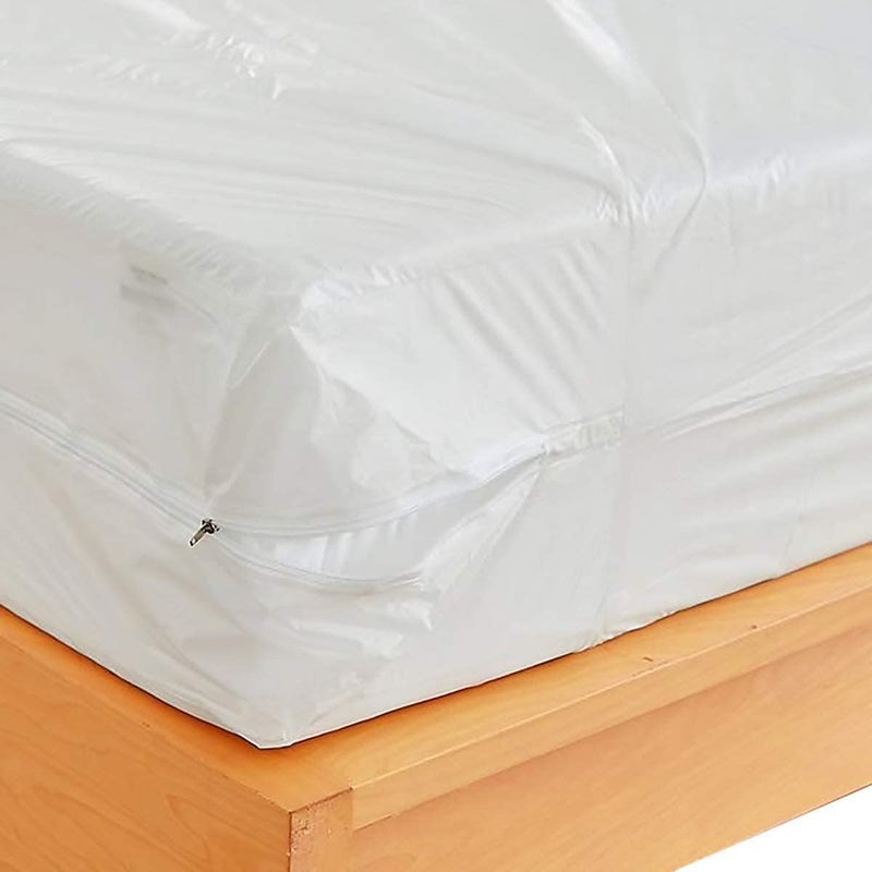 Waterproof Zippered Plastic Mattress Protector Encasement, Vinyl Mattress Bed Cover Proof (Twin-XL Size) White