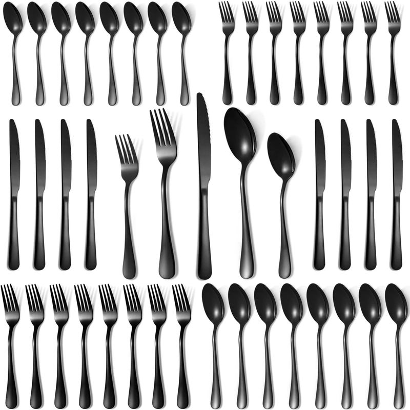 Lazycorner 40 Pcs Black Silverware Set for 8 Mirror Polished Flatware Set Stainless Steel Fork Knife Spoon Food Grade Eating Utensils Sets Reusable Silverwear Cutlery Set Dishwasher Safe
