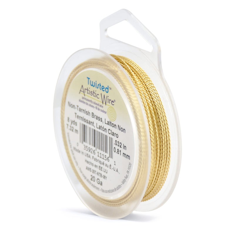 Artistic Wire, 20 Gauge / .81 mm Tarnish Resistant Brass Craft Wire, Round Twist, 8 yd / 7.31 m,AWS-20T-NTB-08Y - Image 1