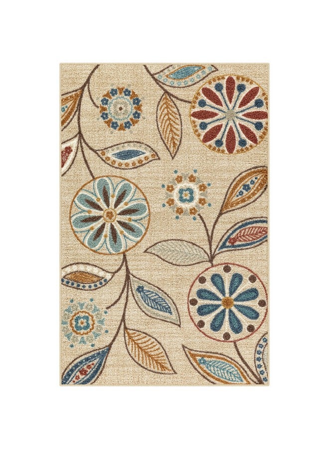 Maples Rugs سجادة مطبخ ريجى من مابلز - مصنوعة في الولايات المتحدة - قابلة للغسل، سجادة داخلية غير قابلة للانزلاق للمدخل، الردهة، المطبخ، والحمام، 2'6 x 3'10، بيج - Image 1