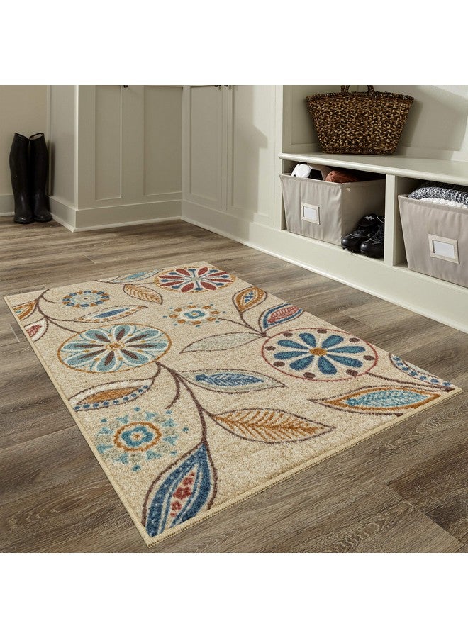 Maples Rugs سجادة مطبخ ريجى من مابلز - مصنوعة في الولايات المتحدة - قابلة للغسل، سجادة داخلية غير قابلة للانزلاق للمدخل، الردهة، المطبخ، والحمام، 2'6 x 3'10، بيج - Image 2