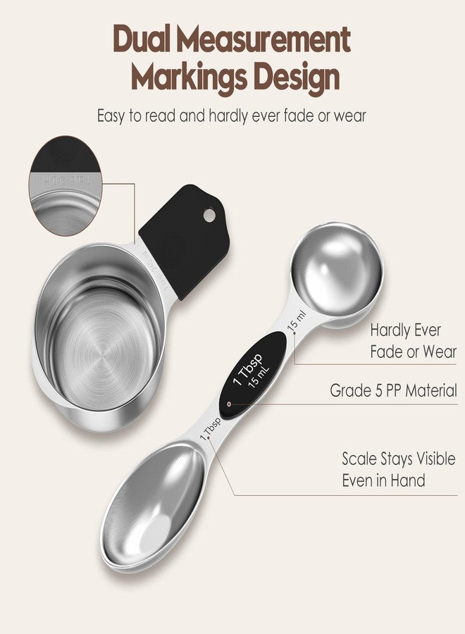 Abtrino Magnetic Measuring Cups and Spoons Set - 304 Stainless Steel | Dual-sided Design | Set of 15 with Leveler | Strong N52 Magnetic Nesting Design | for Dry & Liquid Ingredients (Black) - Image 2