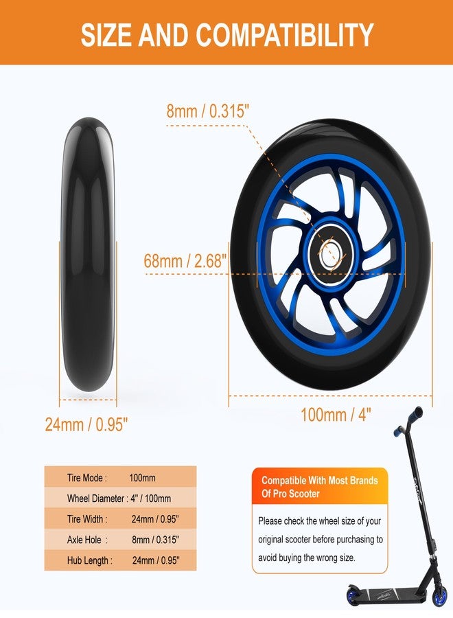 CANWUPON 100mm Scooter Wheels Pro Replacement Parts - With Aluminum Alloy Wheel Rim and Anti-Lock Bearing, Scooter Replacement Parts for Razor Scooters (2Pcs 100mm Blue) - Image 2