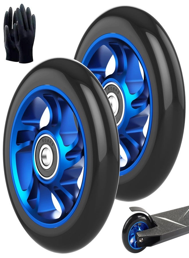 CANWUPON 100mm Scooter Wheels Pro Replacement Parts - With Aluminum Alloy Wheel Rim and Anti-Lock Bearing, Scooter Replacement Parts for Razor Scooters (2Pcs 100mm Blue) - Image 1