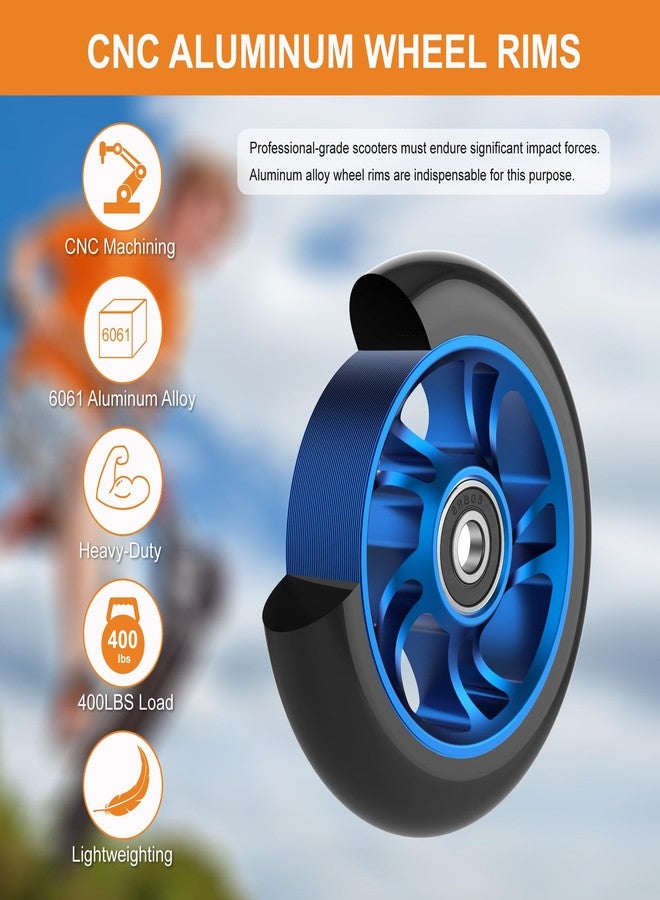 CANWUPON 100mm Scooter Wheels Pro Replacement Parts - With Aluminum Alloy Wheel Rim and Anti-Lock Bearing, Scooter Replacement Parts for Razor Scooters (2Pcs 100mm Blue) - Image 4