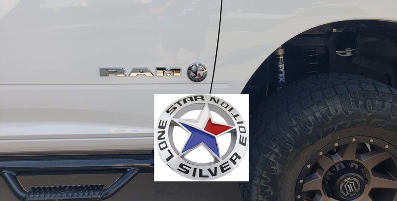 Muzzys Lone Star Silver Edition Texas Emblem Decal Longhorn Badge Universal Stick On FITS Chevy Silverado Suburban Tahoe GMC Sierra Ford F150 Ranger F-150 Dodge Ram Nissan Titan Car Auto Truck - Image 3