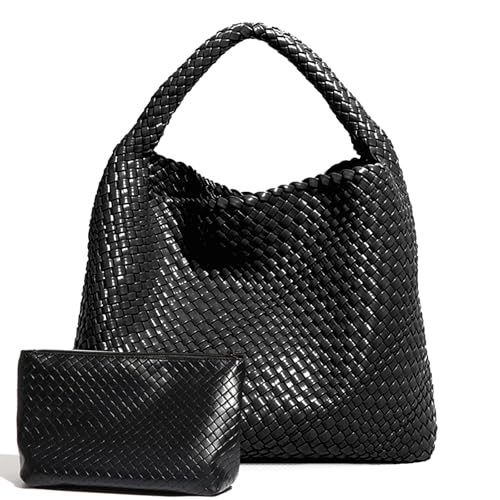 Geelyda 2025 Woven Leather Tote Bag with Purse, Extra Large Capacity Vegan Leather Tote Bag Women Weekender Bag Shopper Handbag Travel Shoulder Bag (Black) - Image 1